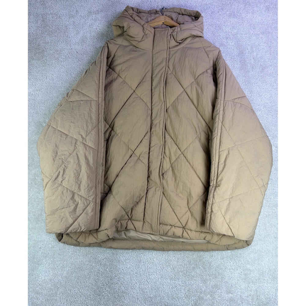 Madewell Holland Quilted Puffer Parka Womens XXL Toasted Sesame Tan Hooded Flaw